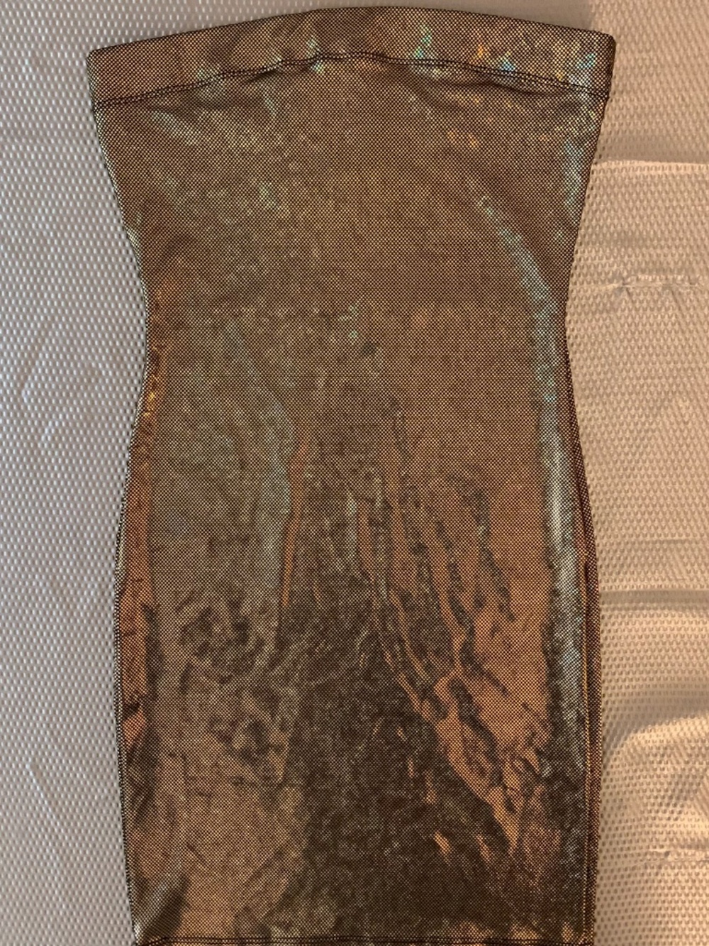 Cherry Mellow Holographic Strapless Mini Dress Made in USA Bronze Gold M